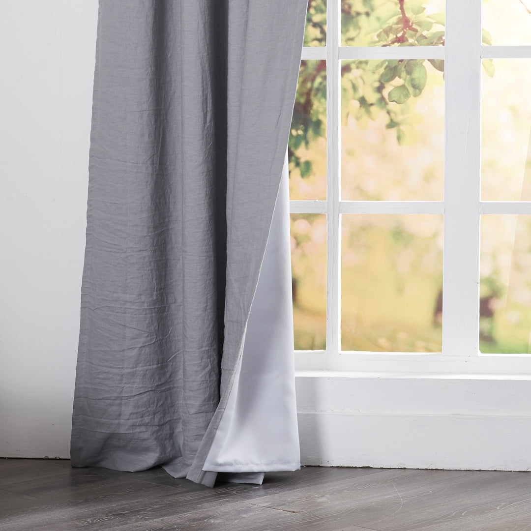 Blackout Lining on Alloy Gray Linen Draperies