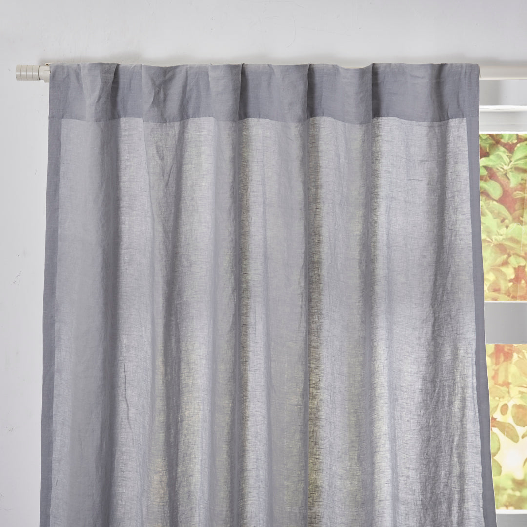 Back Tab Linen Drapery in Alloy Gray