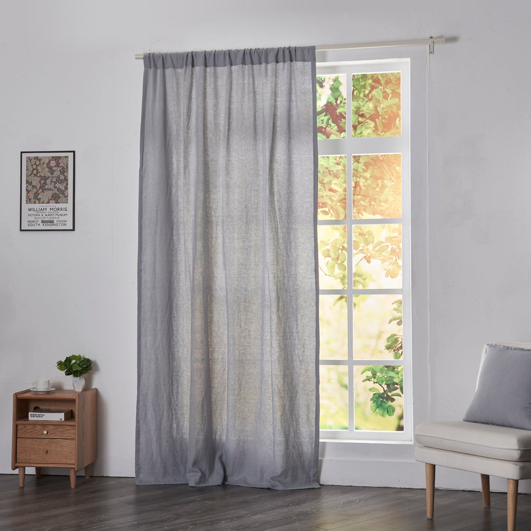 Semi-sheer Alloy Gray Linen Drapery With Rod Pocket