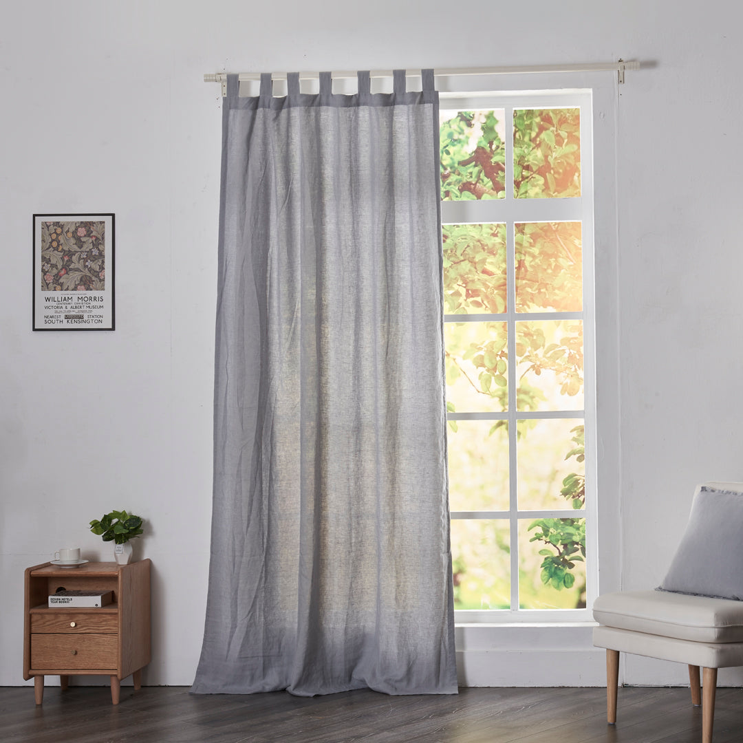 Alloy Gray Linen Drapery With Tab Top