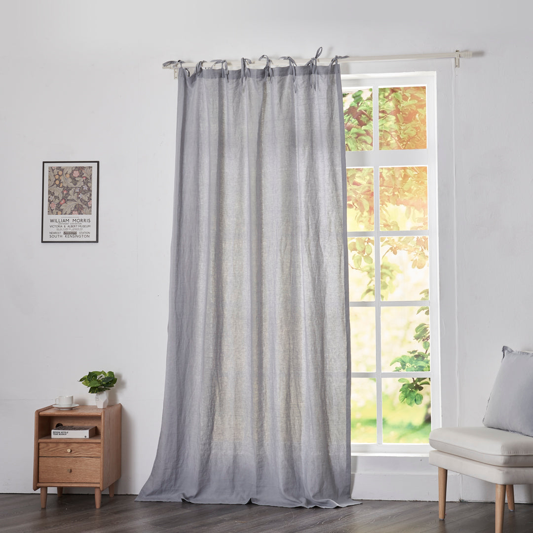 Alloy Gray Linen Drapery With Tie Top