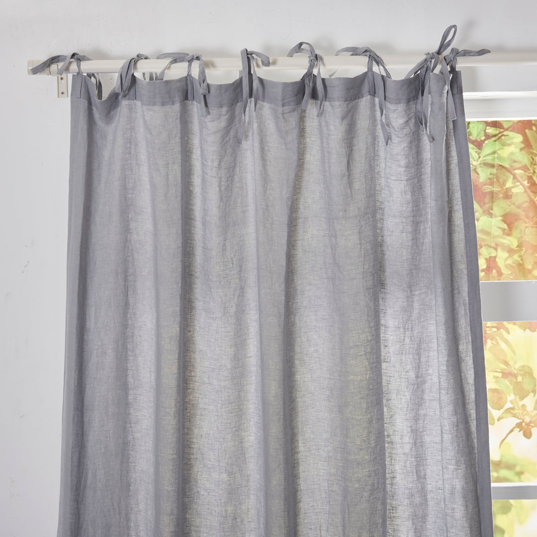 Tie Top on Alloy Gray Linen Draperies