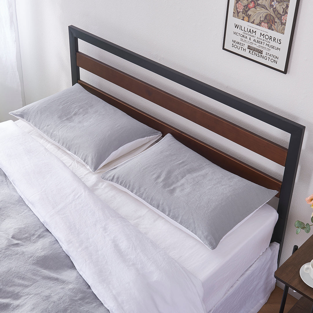 Alloy Gray and White Two Tone Linen Pillowcases Pair
