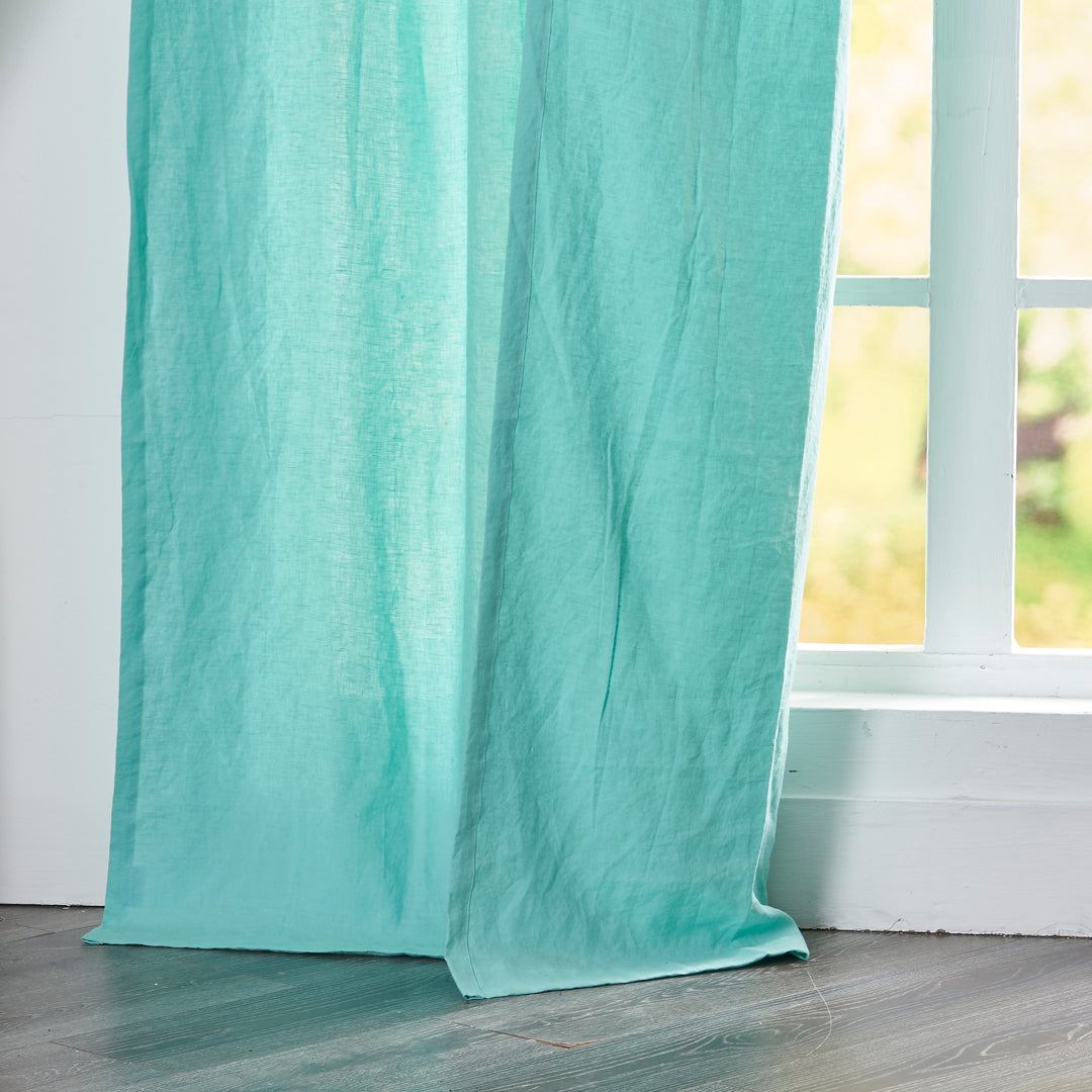 Hem of Linen Aqua Green Drapery