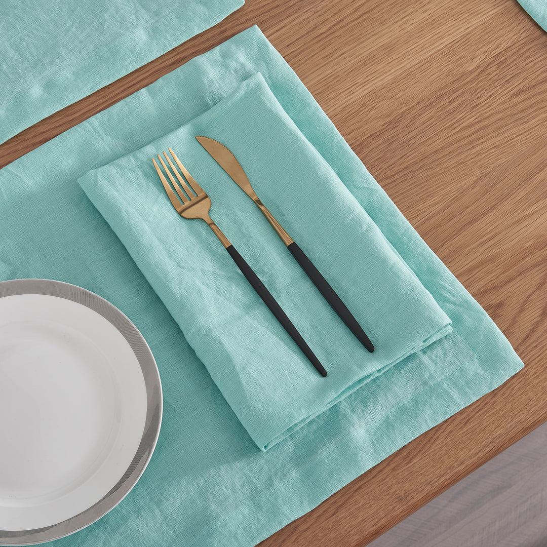 Aqua Green Linen Napkin with Flatware