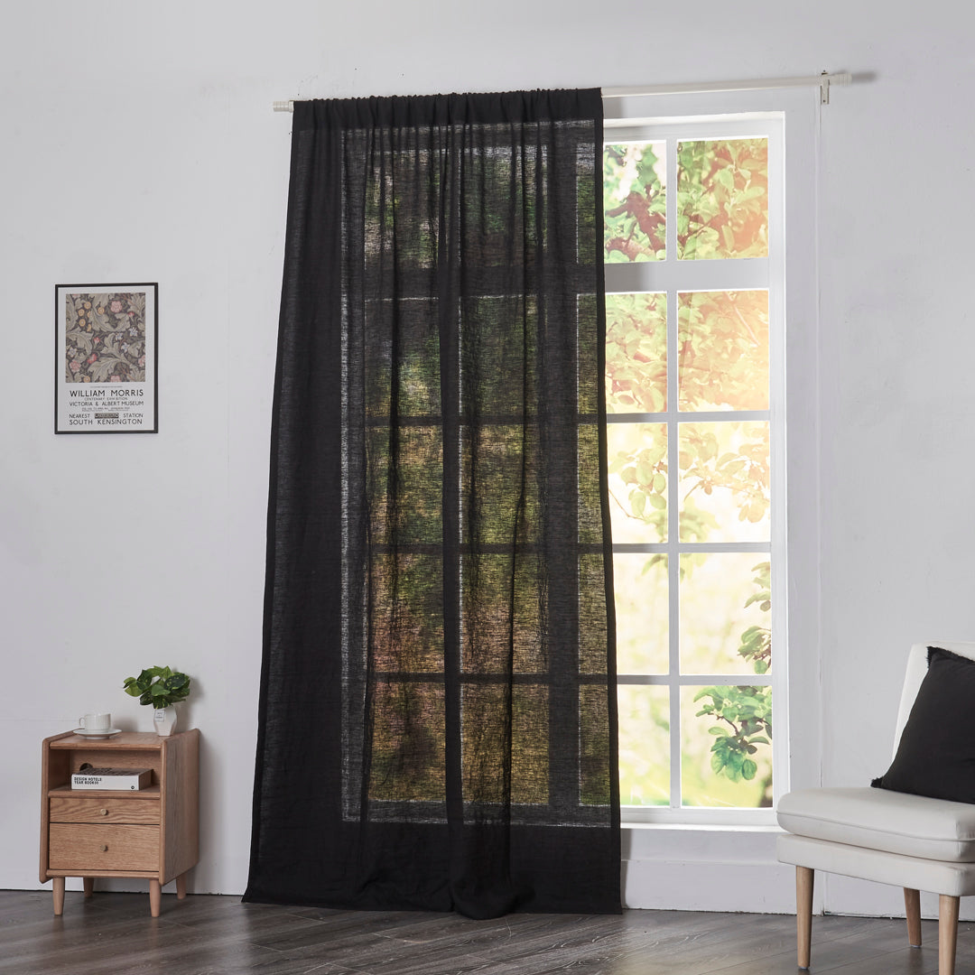 Black Linen Drapery With Rod Pocket on Window