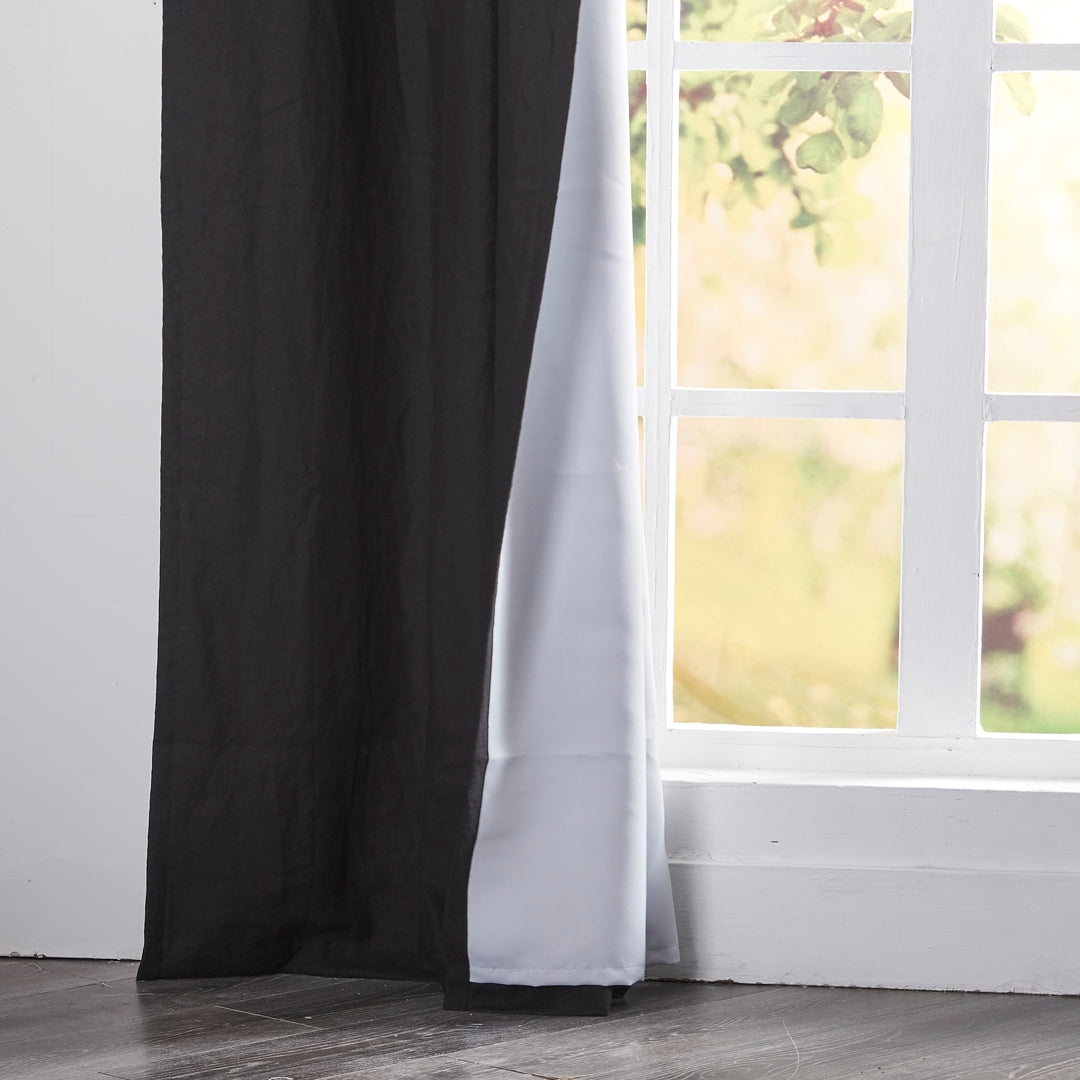 Liner Detail of Blackout Linen Curtains in Black