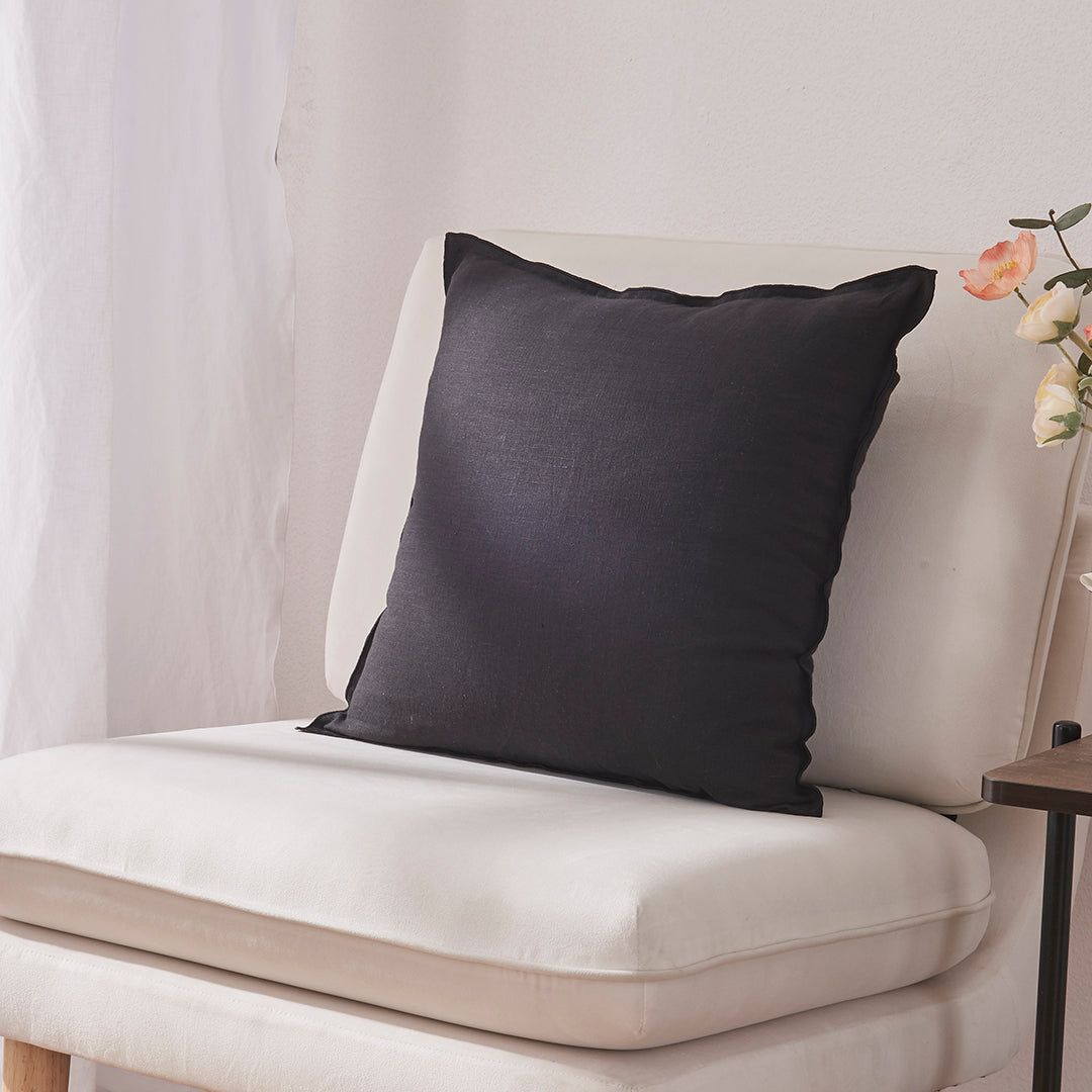 Black Embroidery Edge 100% Linen Cushion Cover