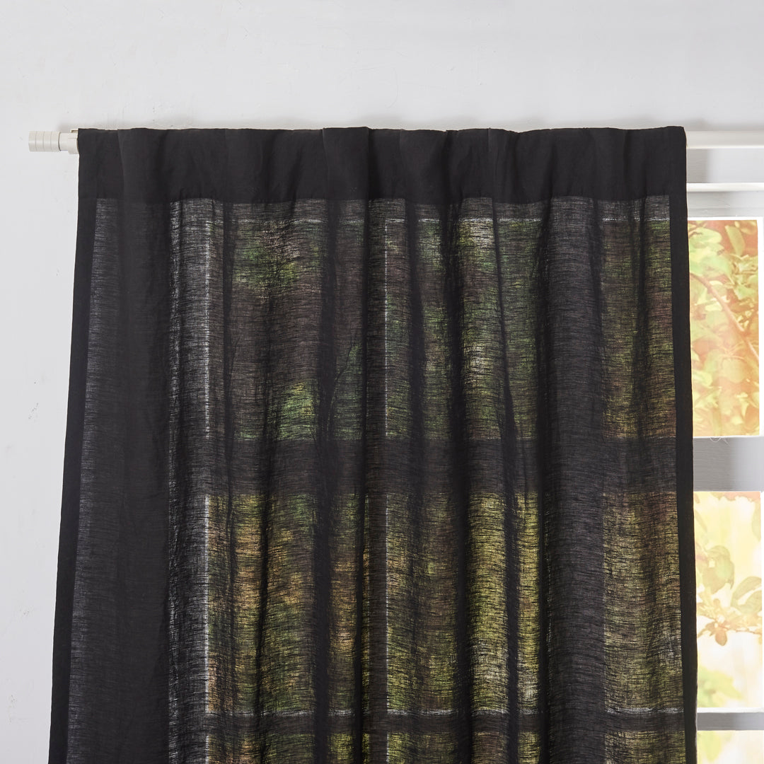 Black Linen Curtain with Back Tab