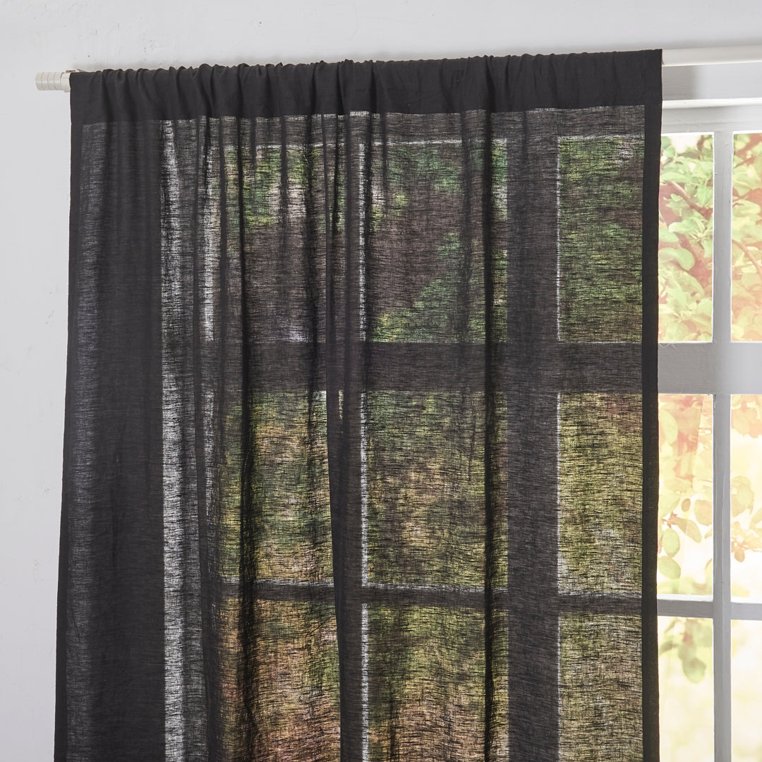 Rod Pocket Top of Black Linen Curtain