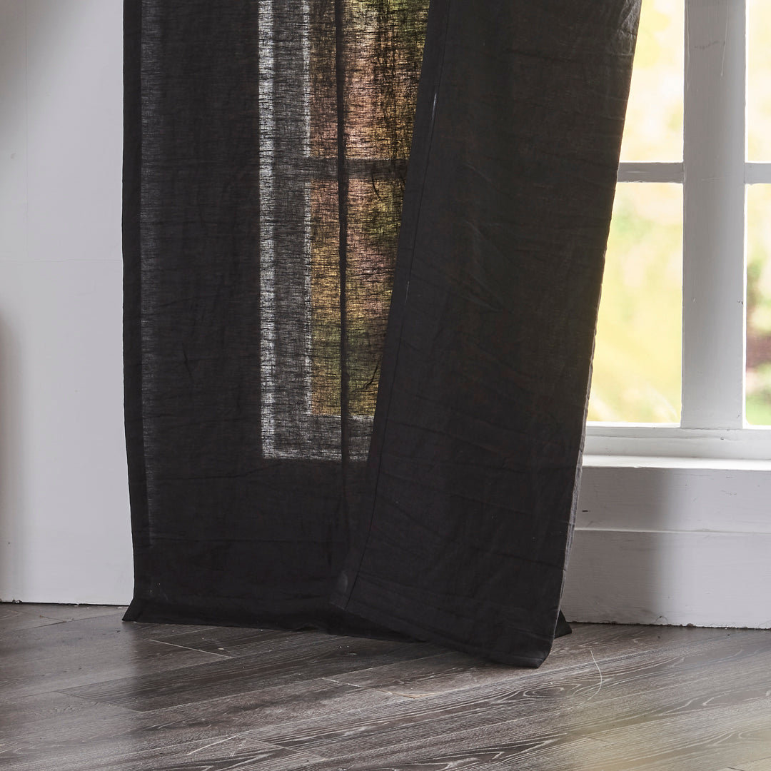 Hem of Black Linen Drapery With Rod Pocket