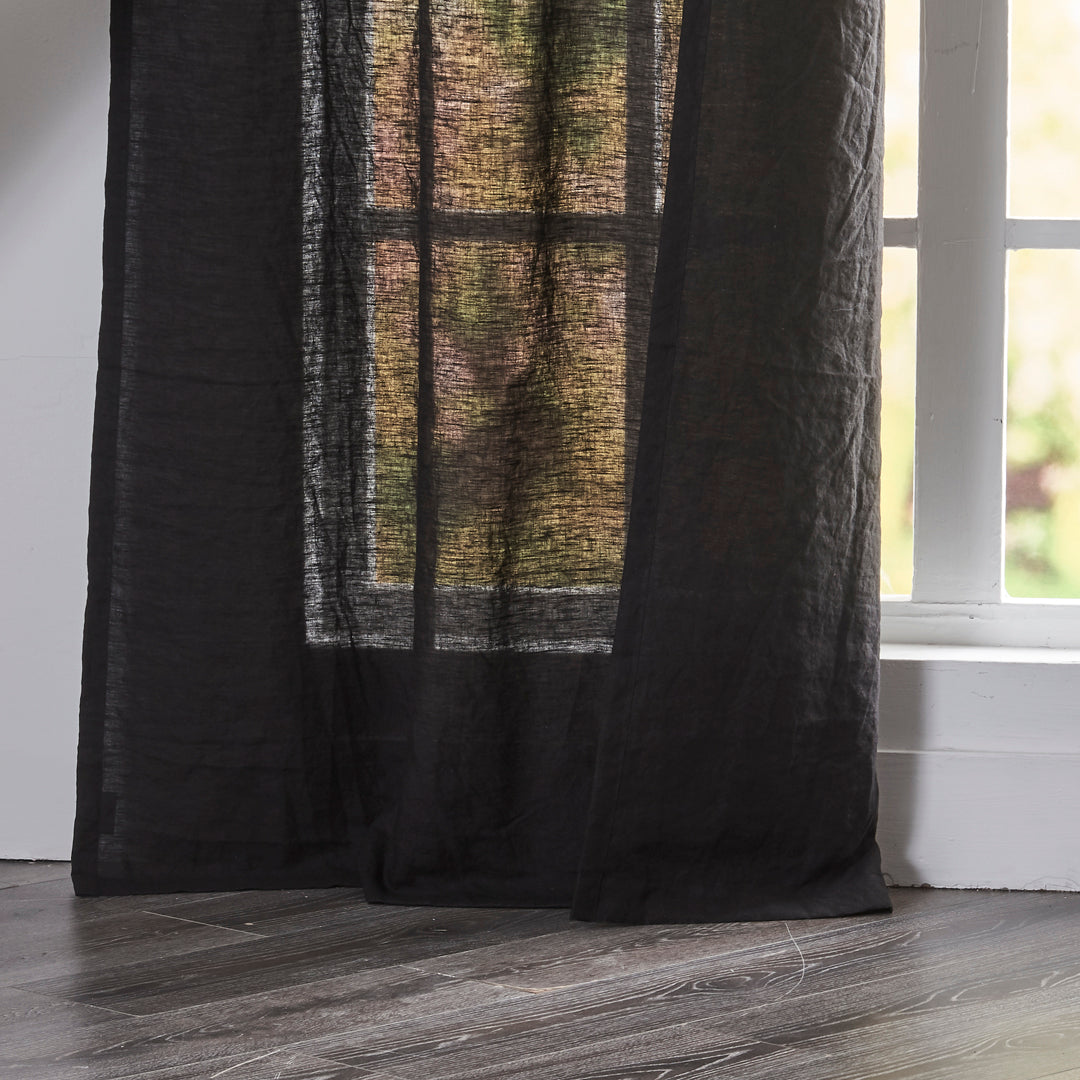 Hem Detail on Black Linen Drapery with Tab Top