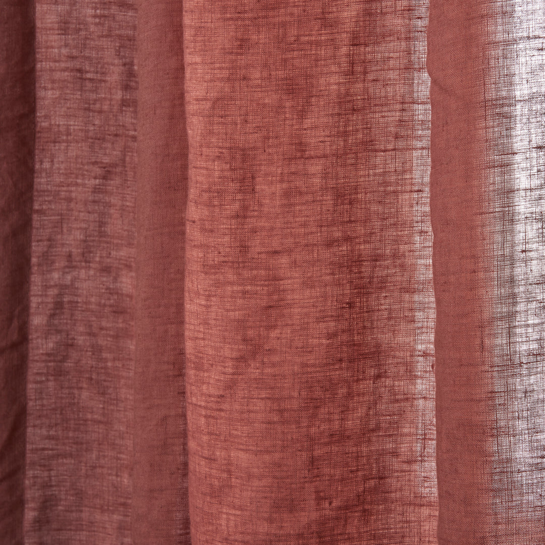 Close-up detail of 100% linen rusk red curtain