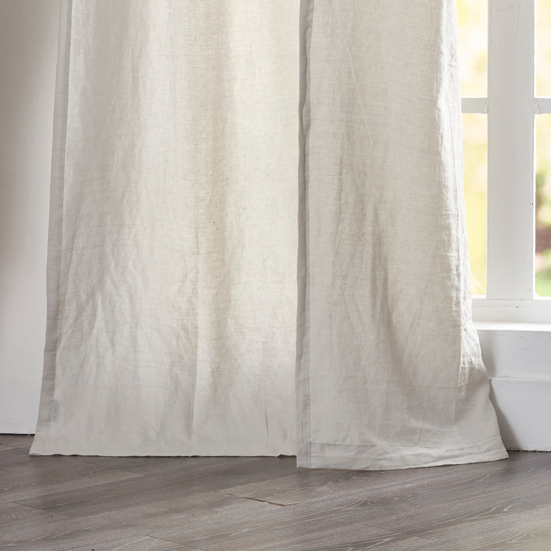 Hem of Cool Gray Linen Drapery With Rod Pocket