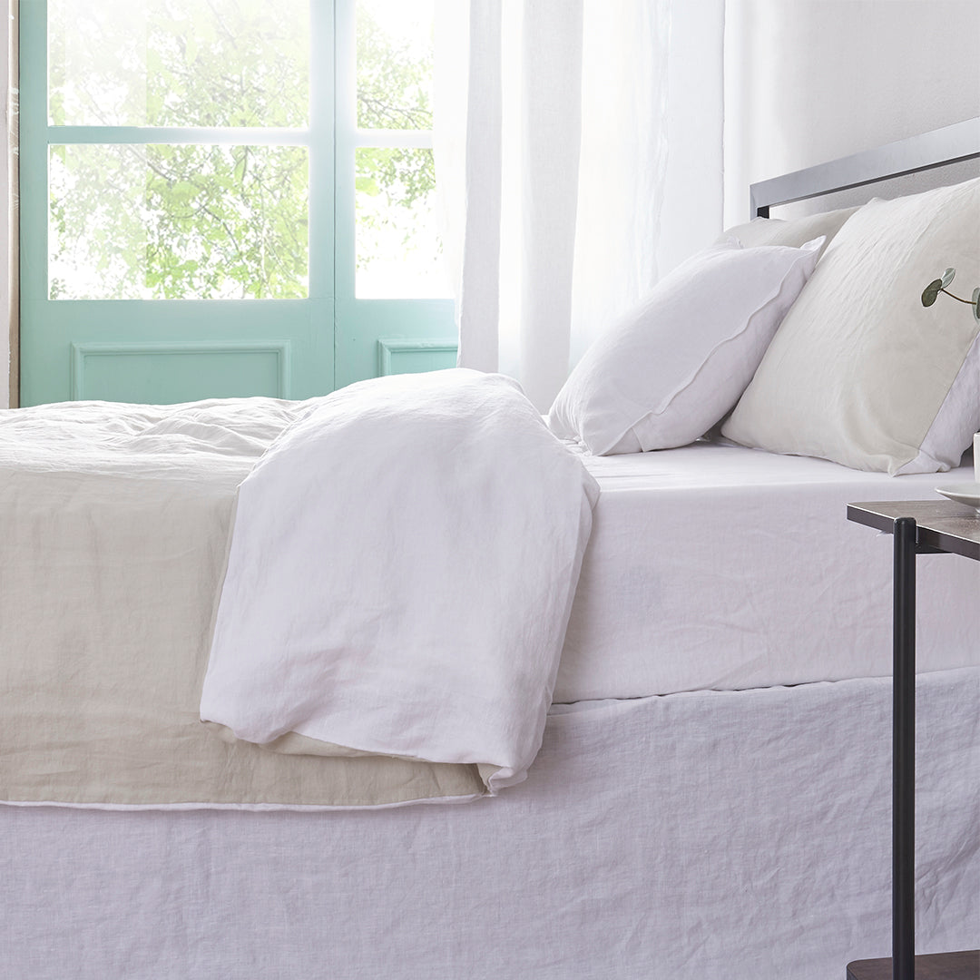 Cool Gray and White Two Tone Linen Duvet Cover