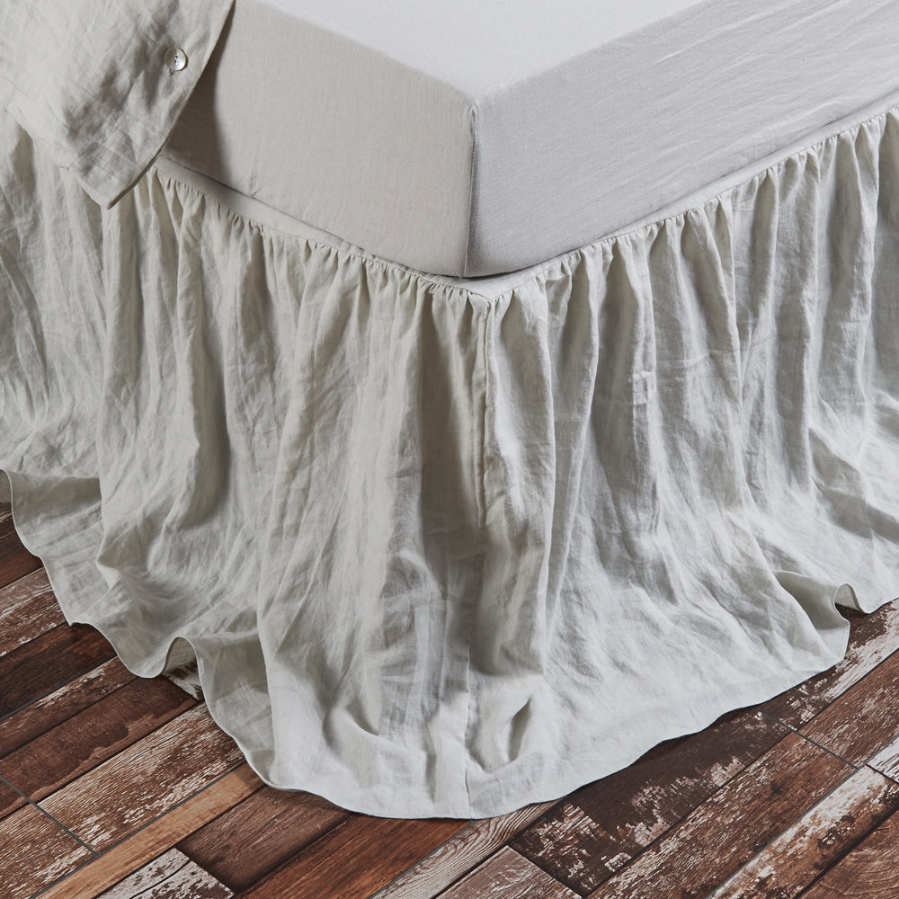 Corner of Cool Gray 100% Linen Gathered Dust Ruffle