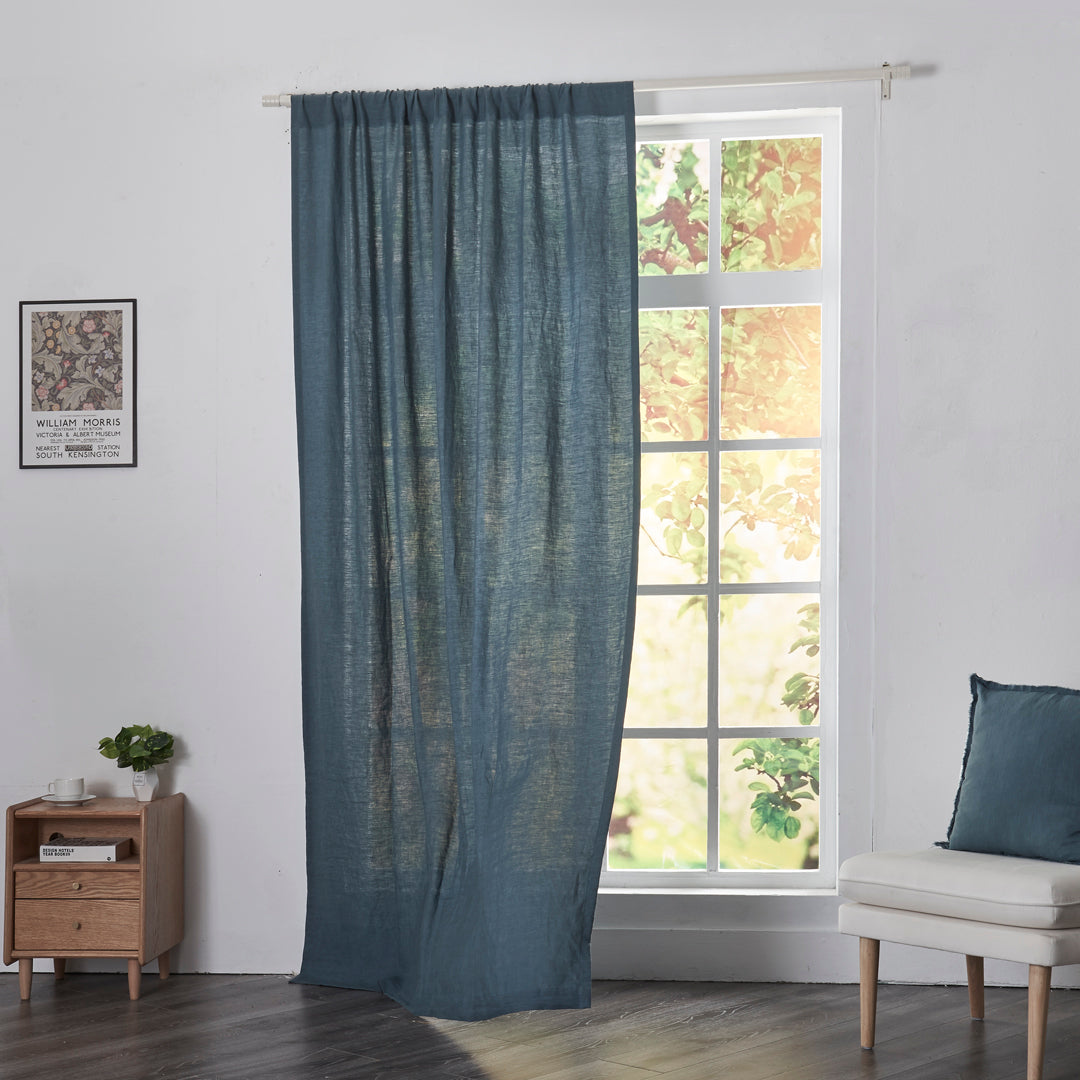 100% Linen Curtain in French Blue with Rod Pocket