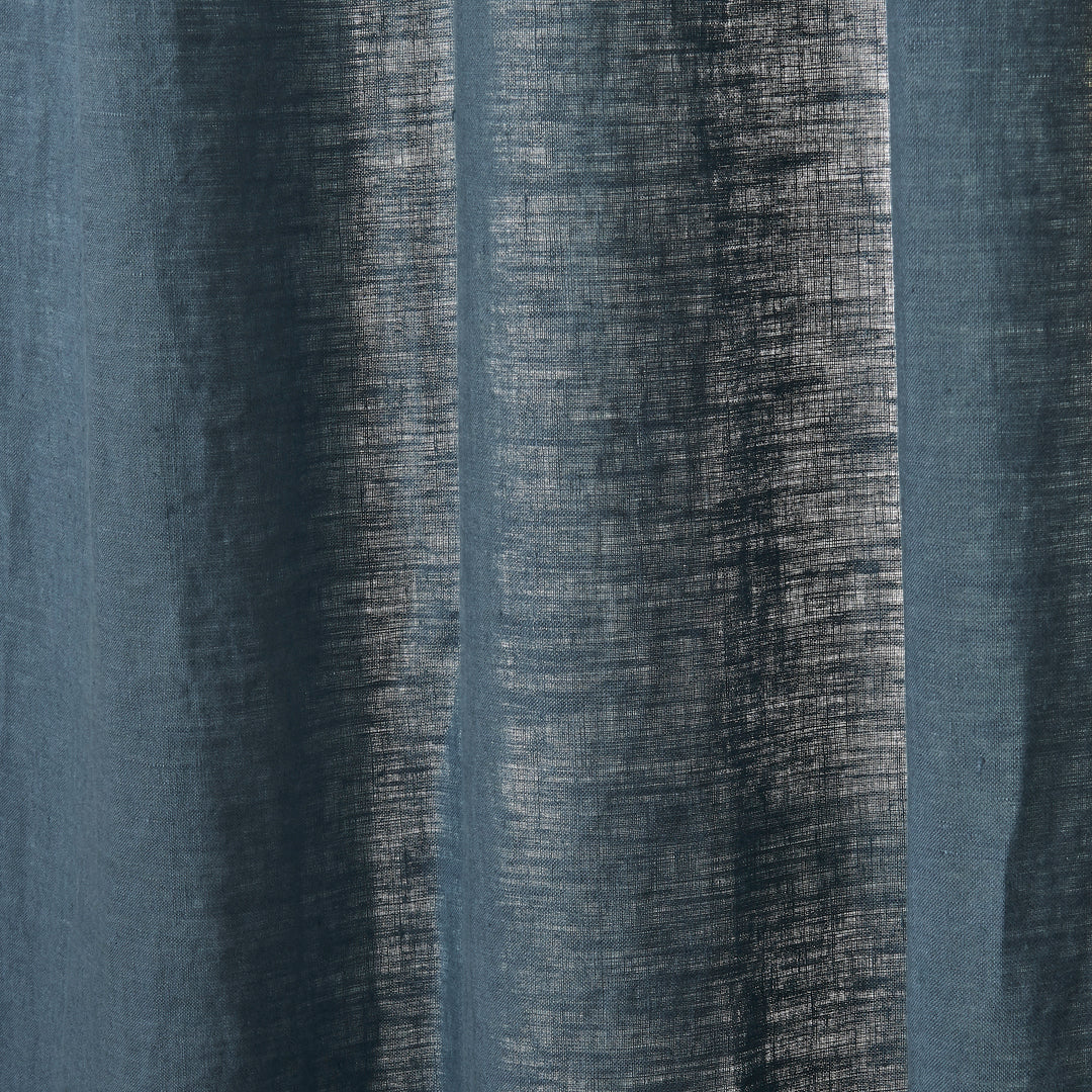 Texture Detail on French Blue Linen Curtain With Rod Pocket