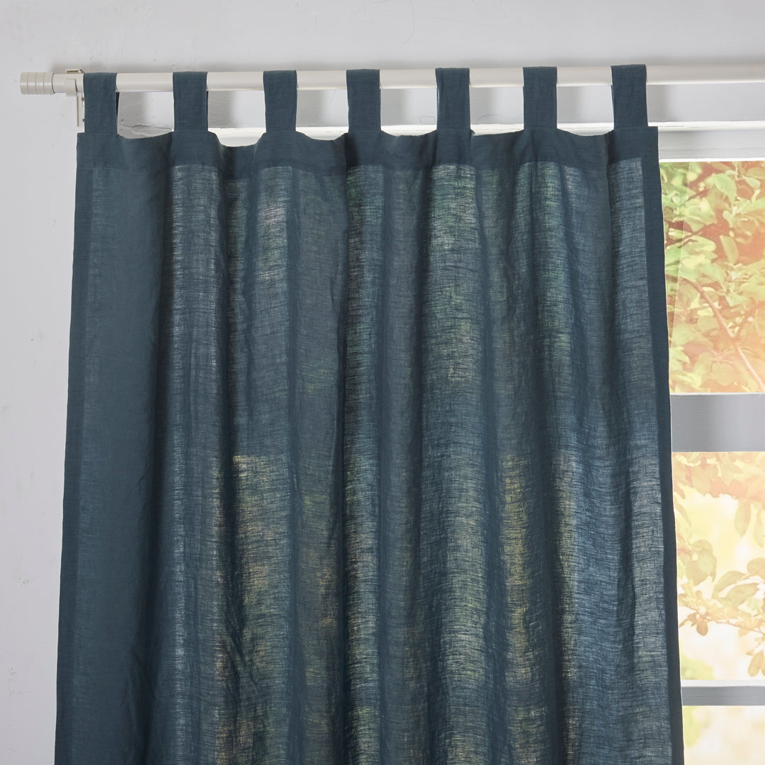 Tab Top of French Blue Linen Curtain