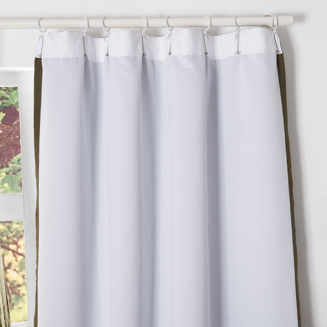 Back of Olive Green Linen Curtain with Blackout Lining