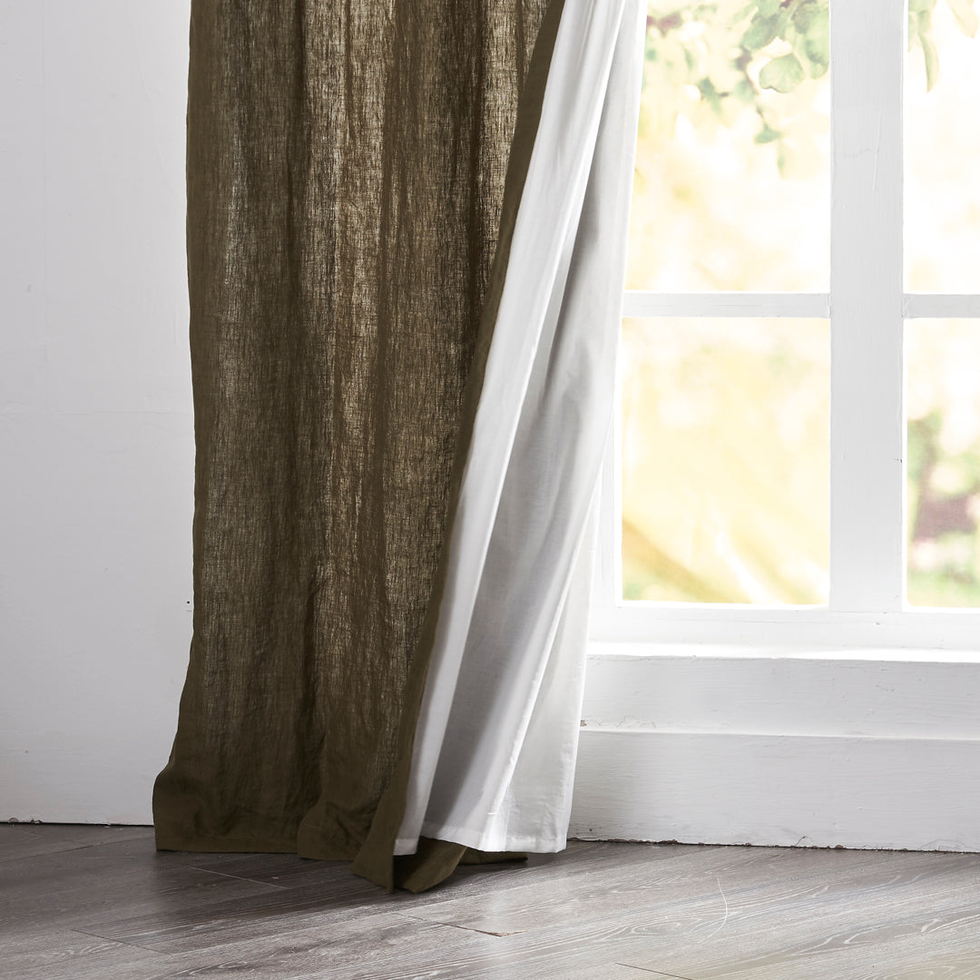 Cotton Lining on Olive Green Linen Drapery