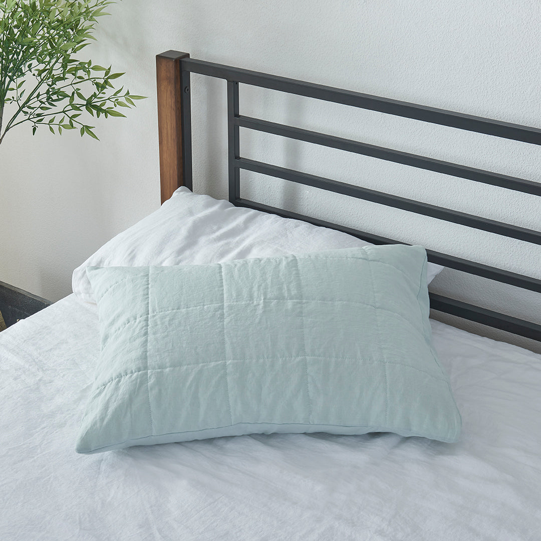 Pale Blue Linen Quilted Pillowcase Sham