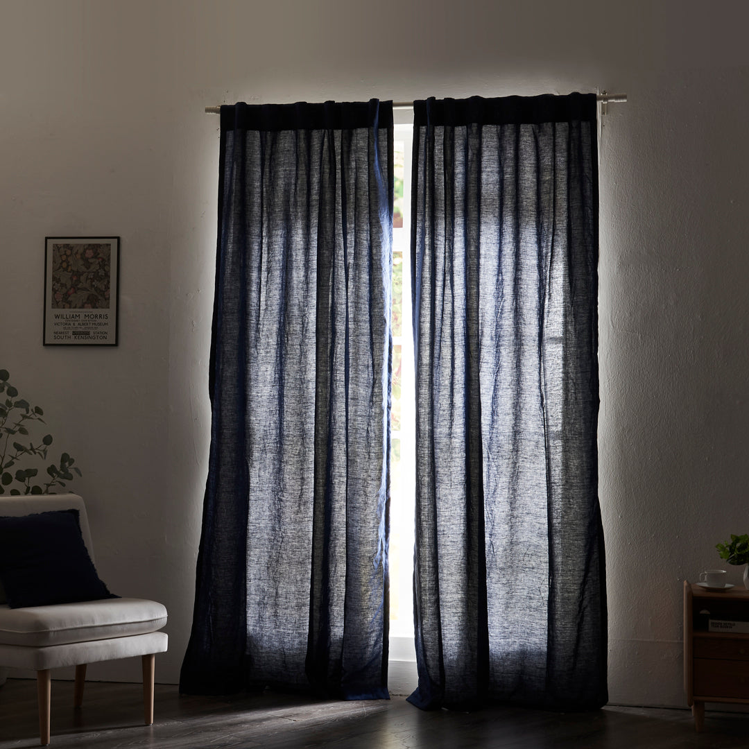Closed Indigo Blue Linen Curtains With Cotton Lining