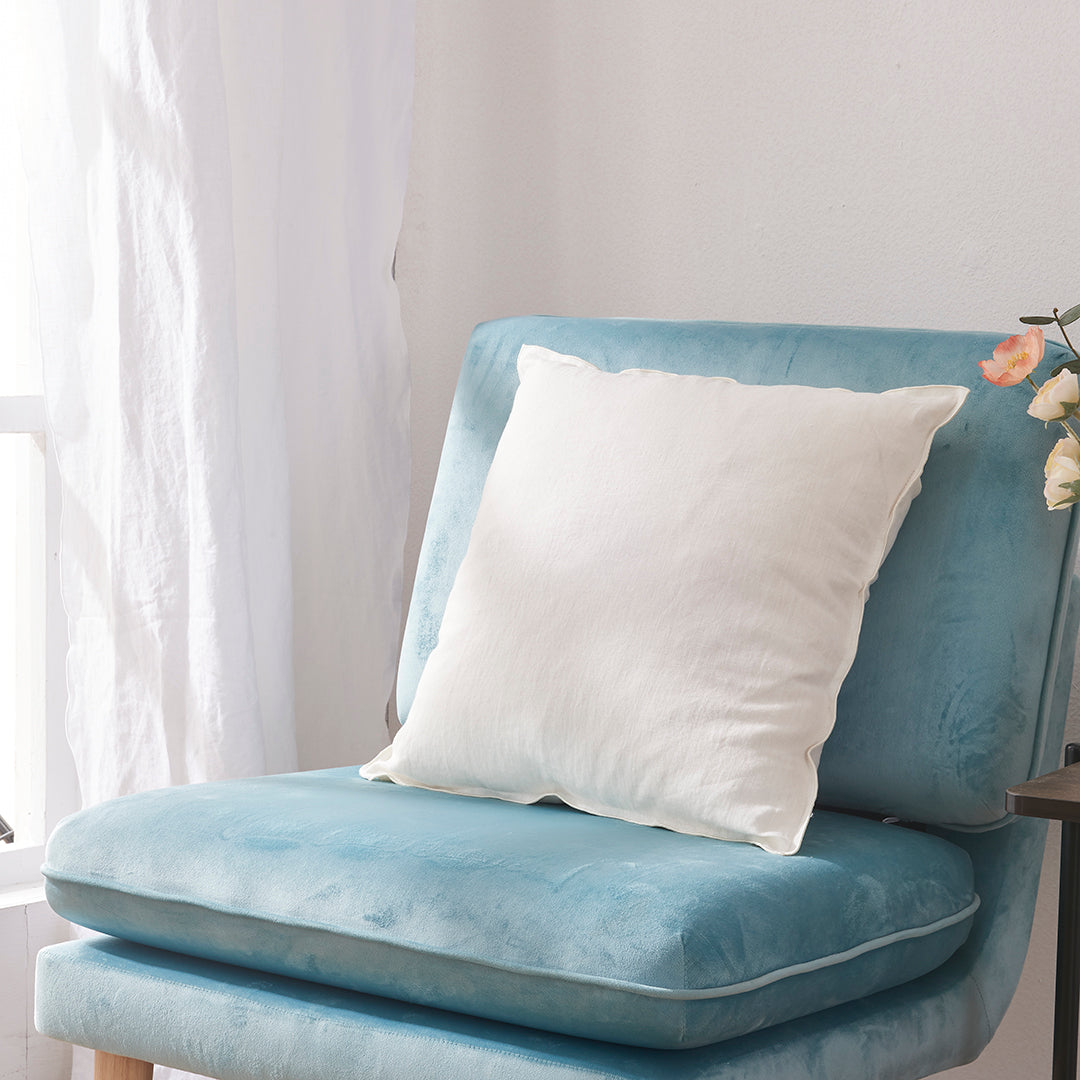 Ivory White Linen Throw Pillow Cushion Cover with Embroidery Edge