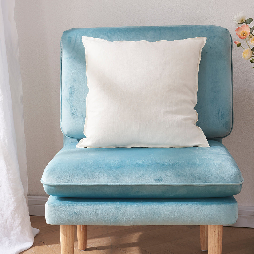 Ivory Embroidery Edge Cushion Cover Linen Pillowcase on Chair
