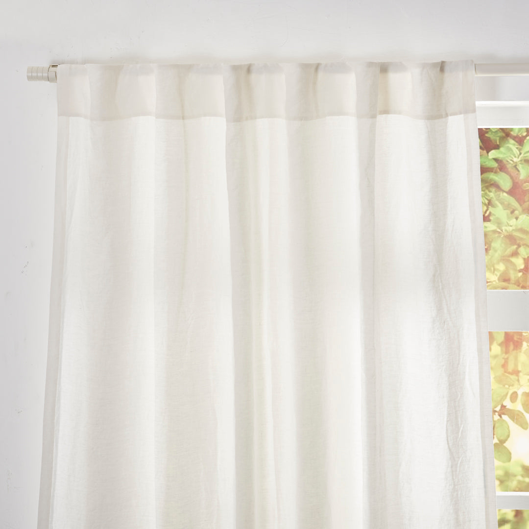 Back Tab Top of Off-White Ivory Linen Curtain
