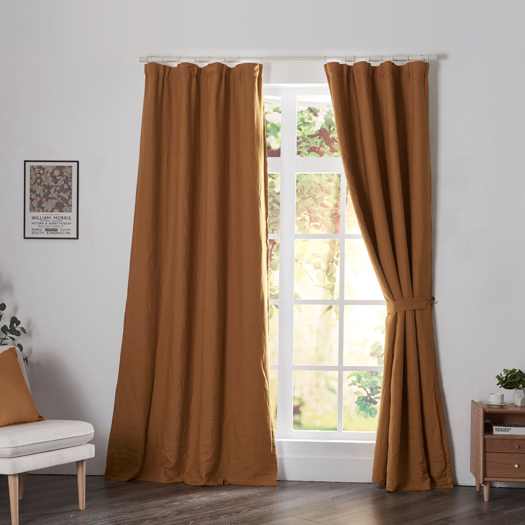 Mustard Linen Drapery With Blackout Lining on Window