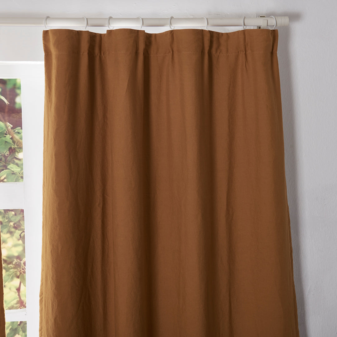 Top of Mustard Yellow Linen Blackout Curtains