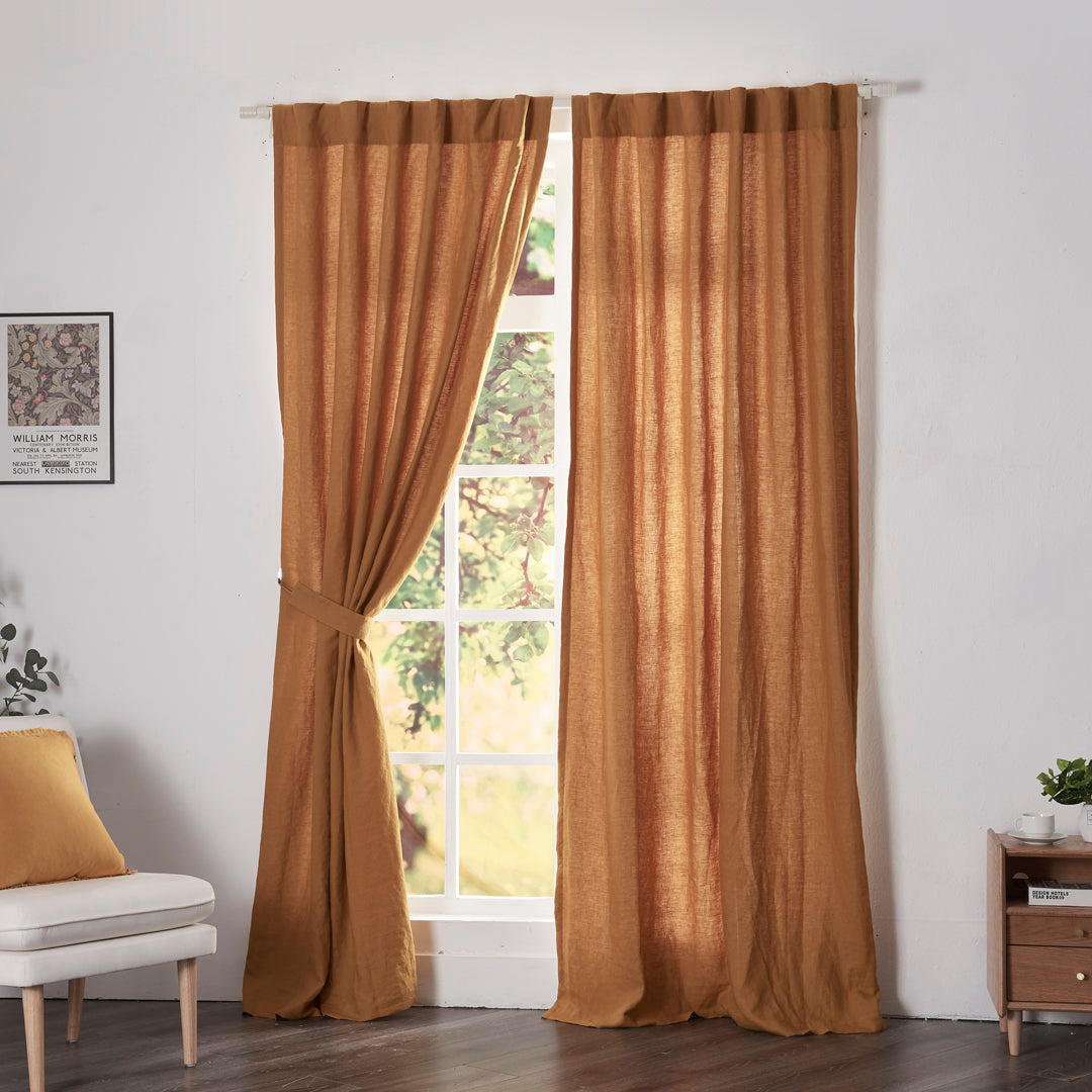 Mustard Linen Drapery With Cotton Lining on Window