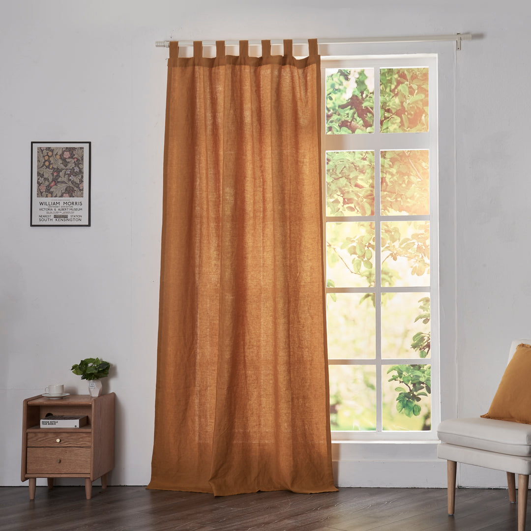 Mustard Linen Drapery With Tab Top