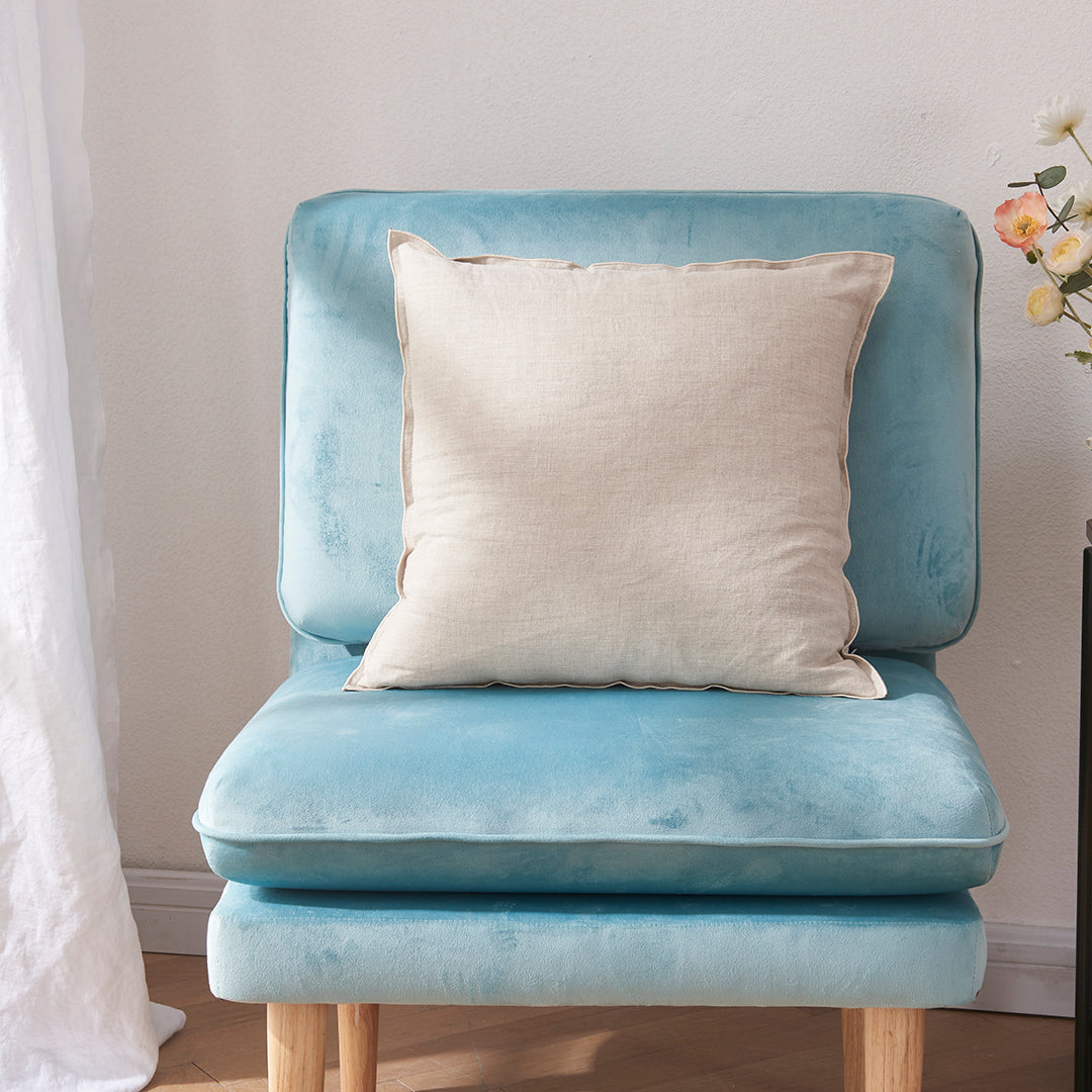 100% Linen Pillow Cushion Cover with Embroidery Edge in Natural
