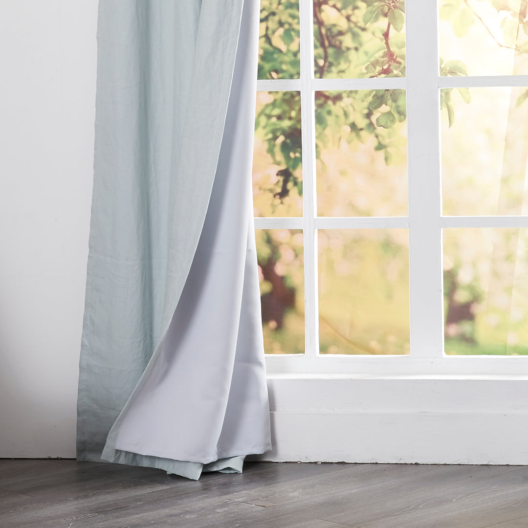 Blackout Lining on Pale Blue Linen Drapery