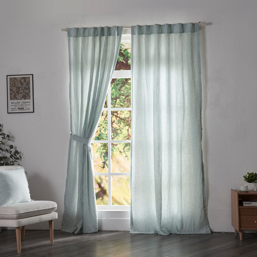 Pale Blue Linen Drapery With Cotton Lining