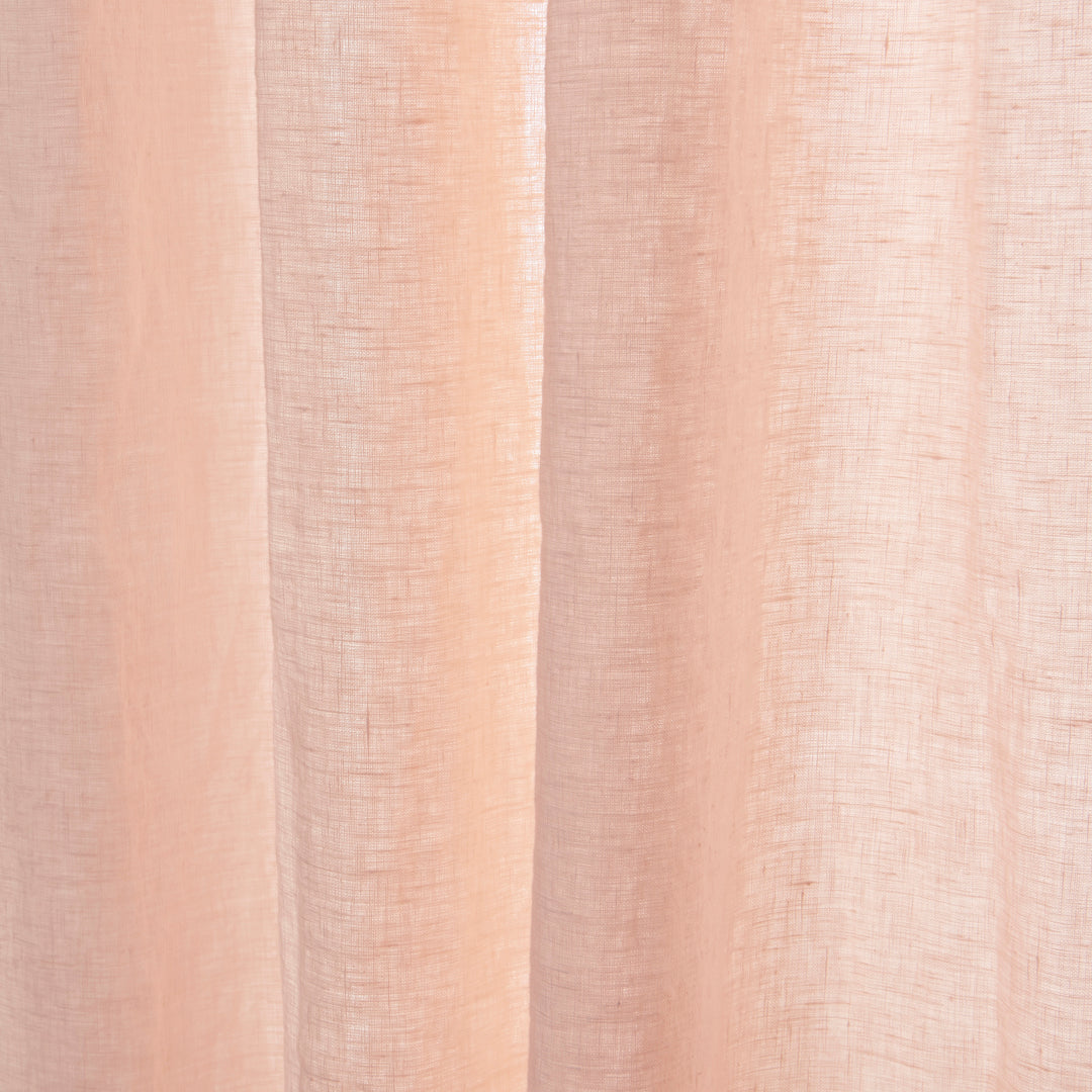 Close-up detail of 100% linen peach curtain