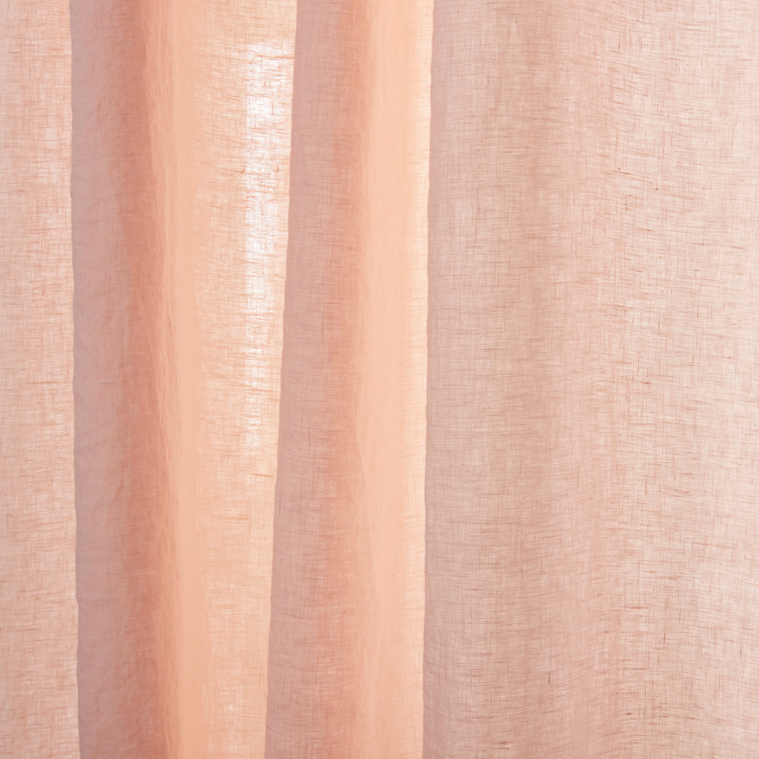 Close-up detail of 100% linen peach curtain