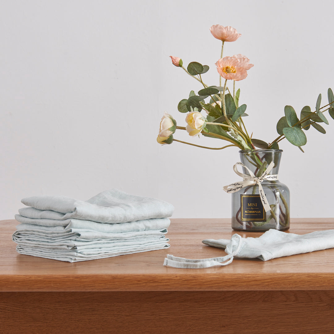 Stack of Pale Blue Linen Napkins
