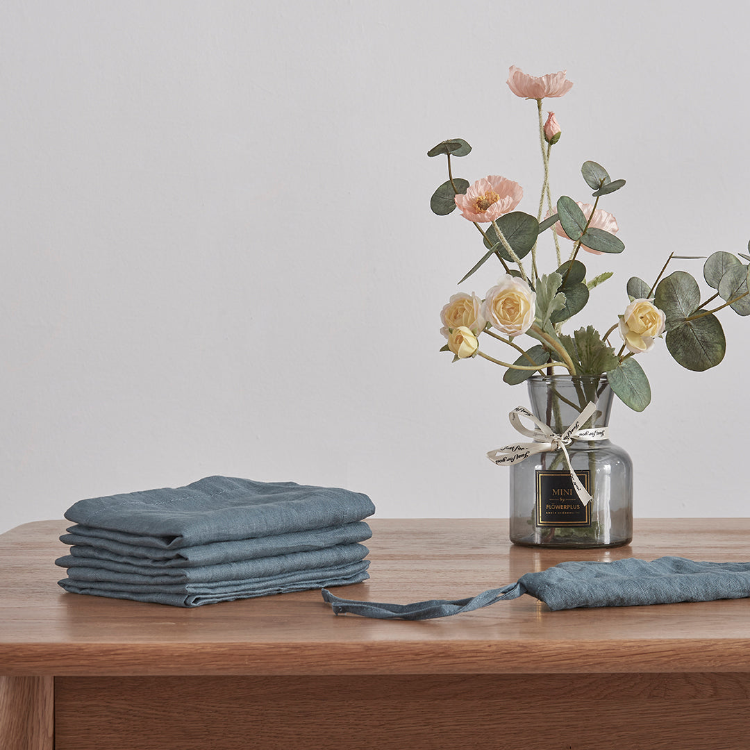 Folded French Blue Linen Placemat Set of Four