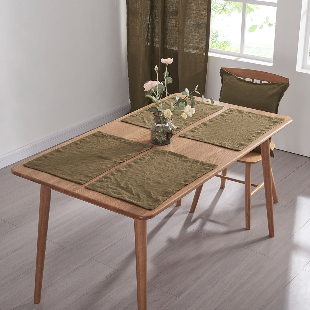 Olive Green Linen Placemat Set of Four on Table