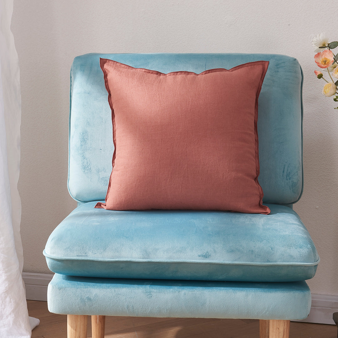 Rust Red Embroidery Edge Cushion Cover on Chair