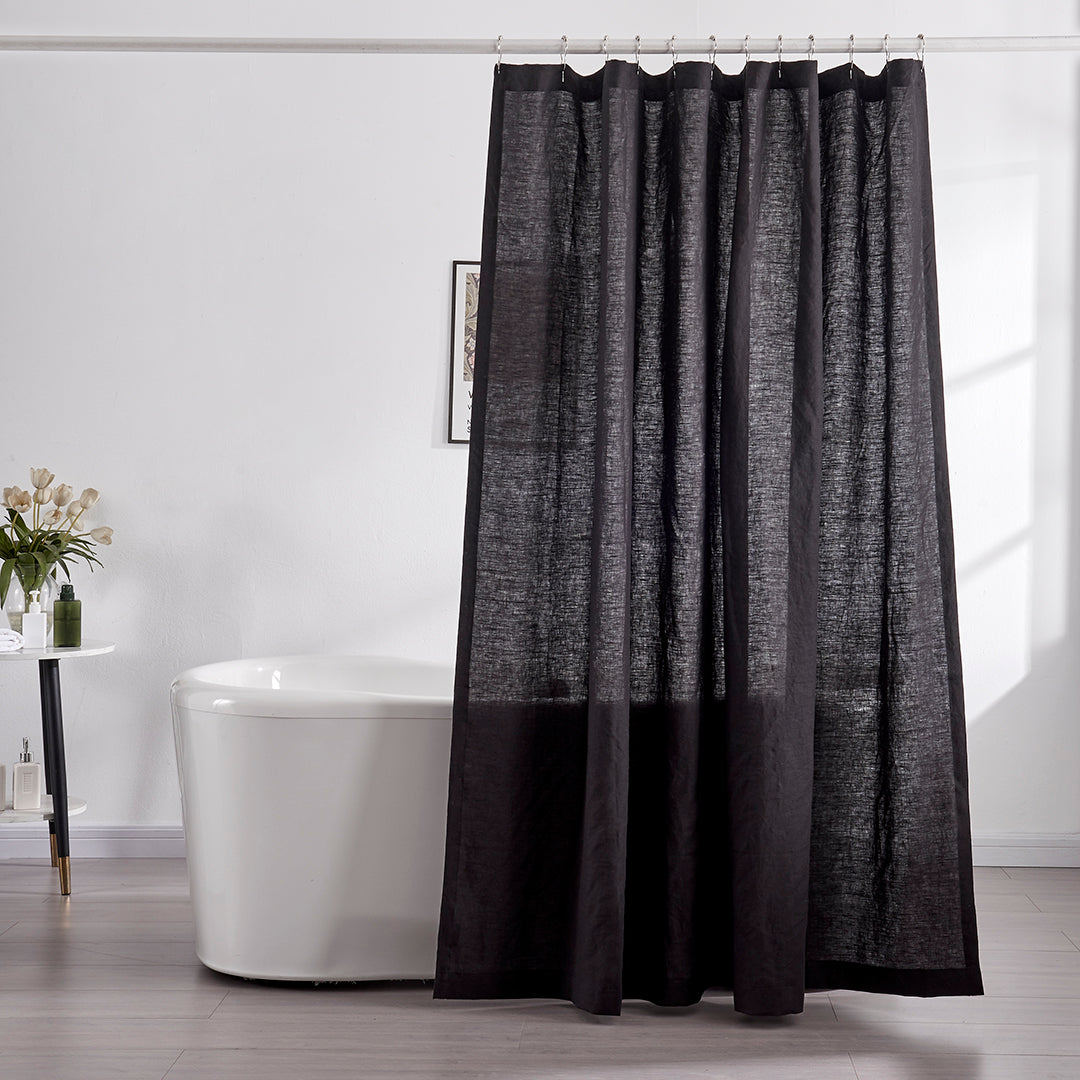 Bathroom with 100% Linen Shower Curtain in Black