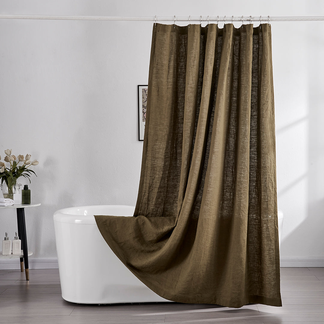 Olive Green Linen Shower Curtain