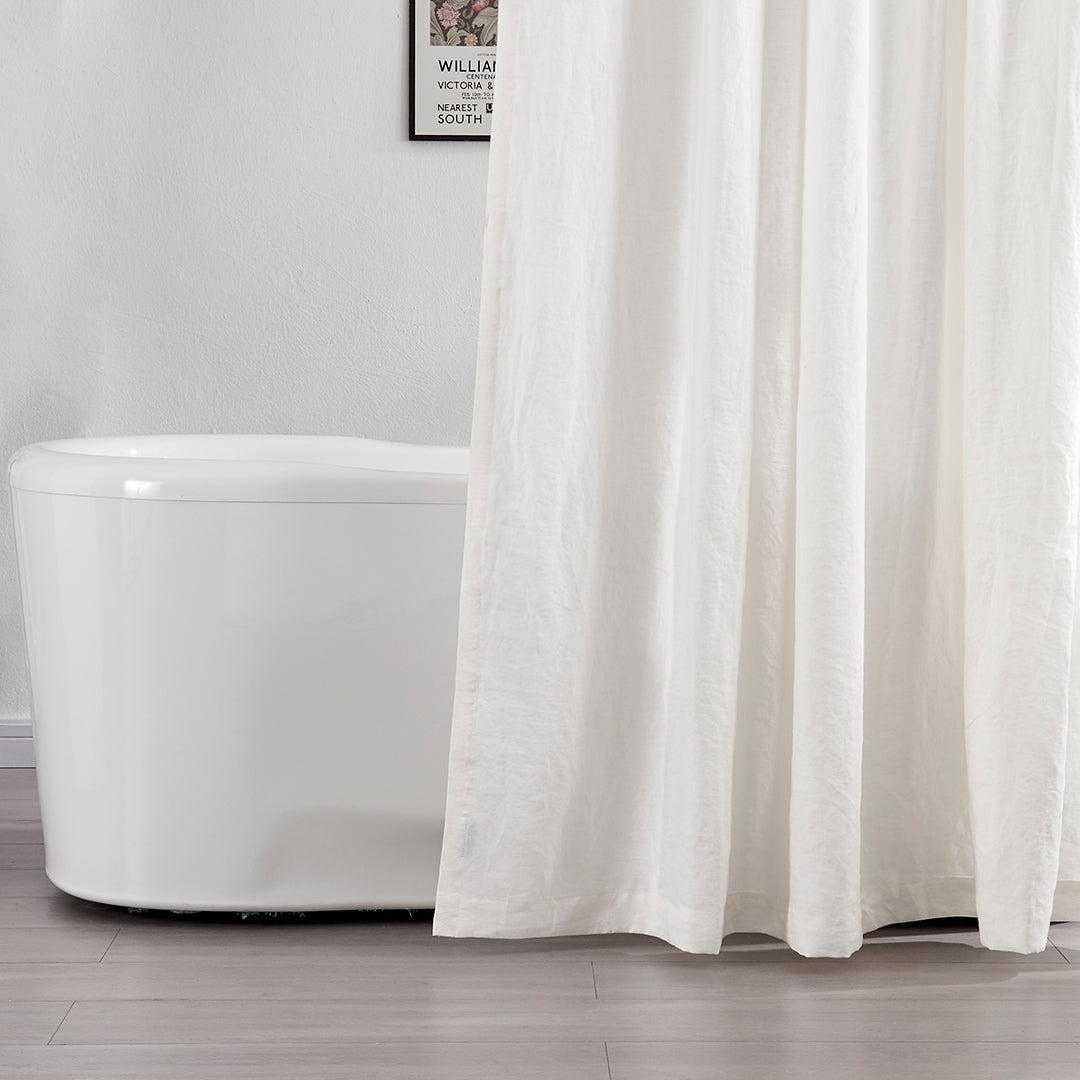 Bottom of Ivory Linen Shower Curtain