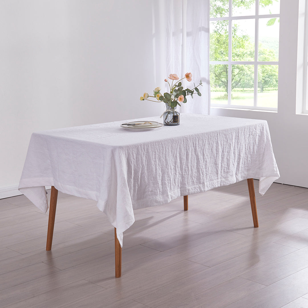 Optic White Long Linen Tablecloth