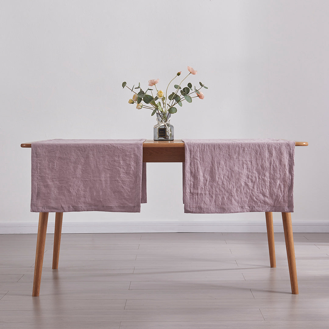 Lilac Linen Table Runners on Dining Table