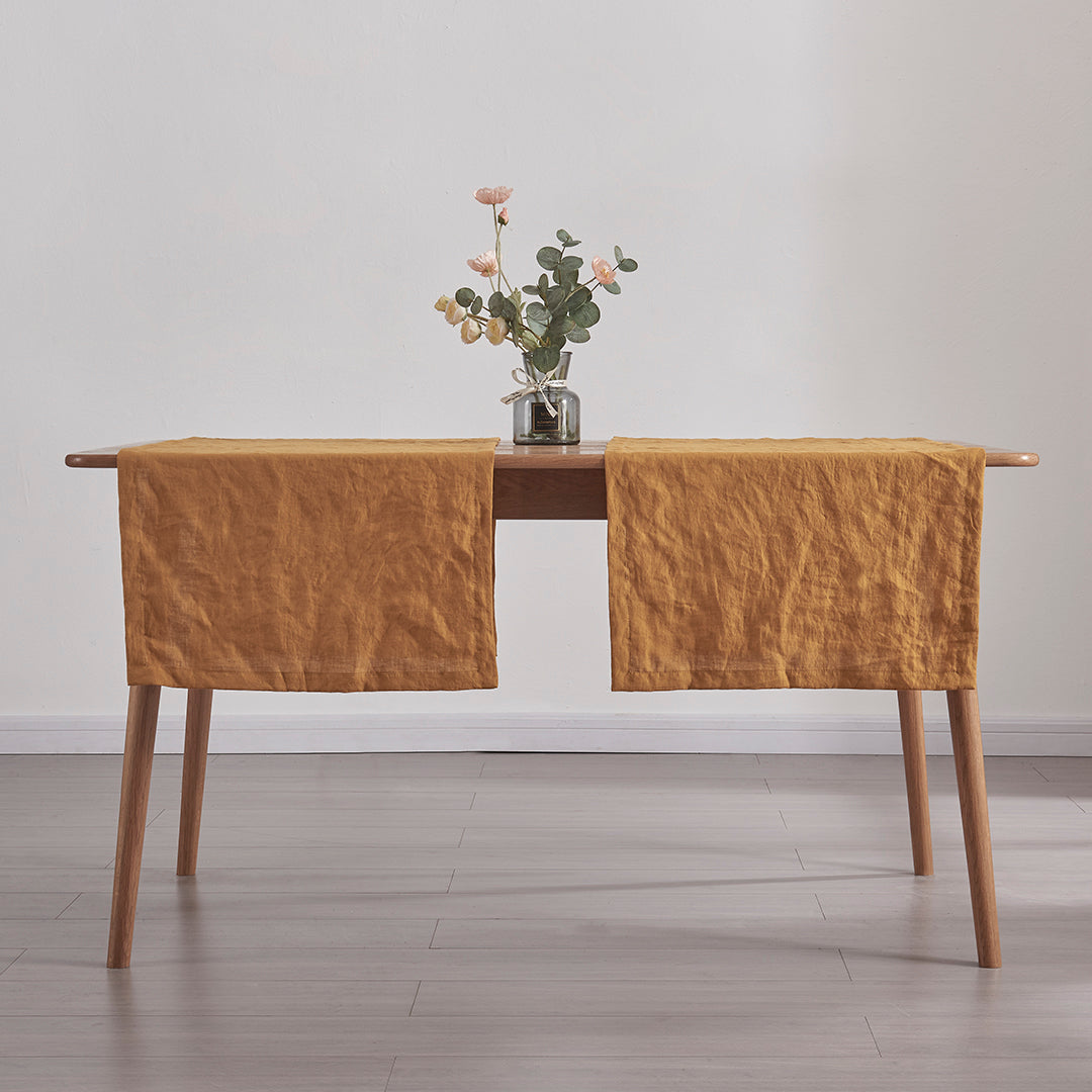 Mustard Yellow Linen Table Runners on Table
