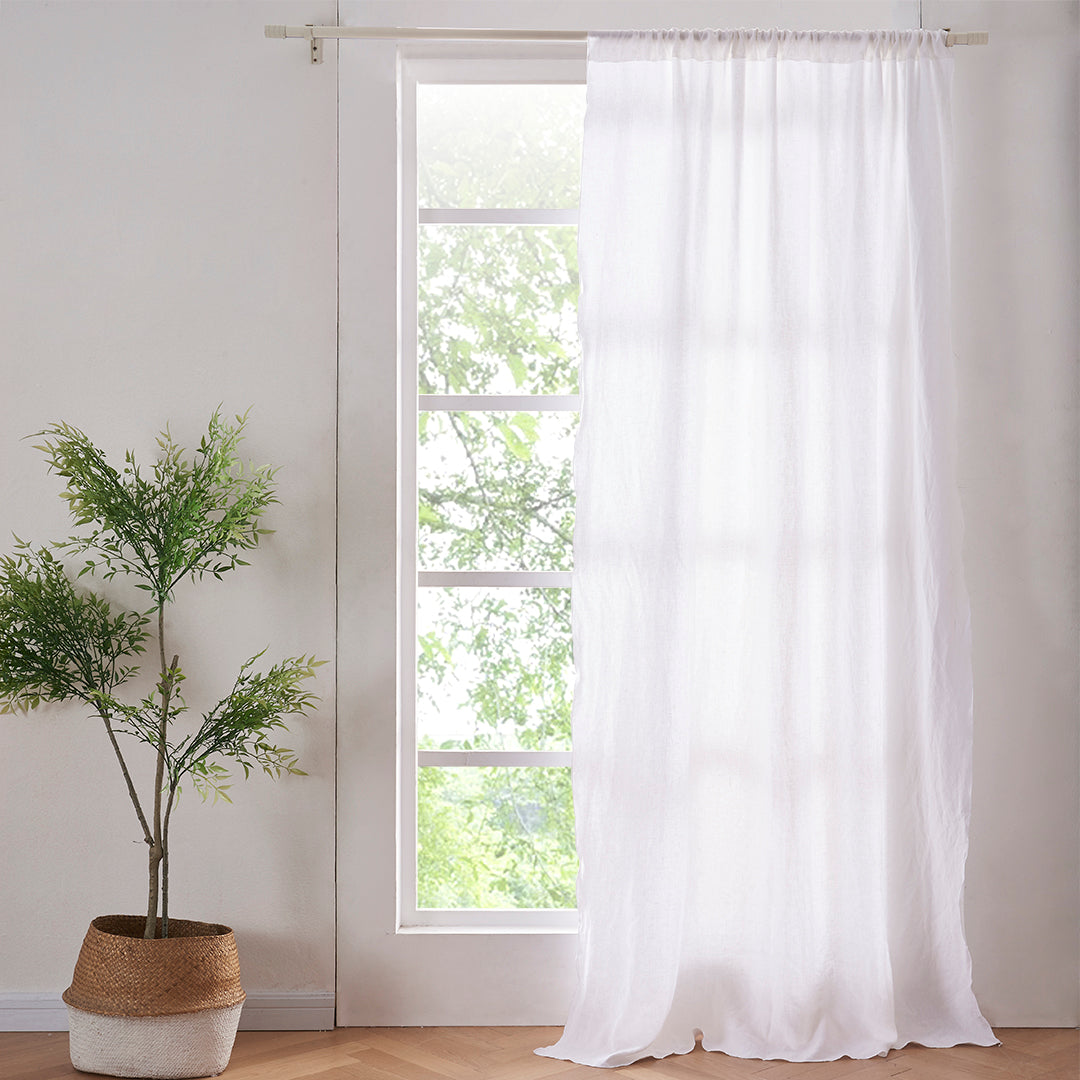 White Linen Curtain with Embroidered Edge